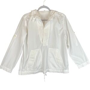 J.Crew White Cotton Poplin Anorak Hooded Windbreaker Jacket 82532 Womens Small